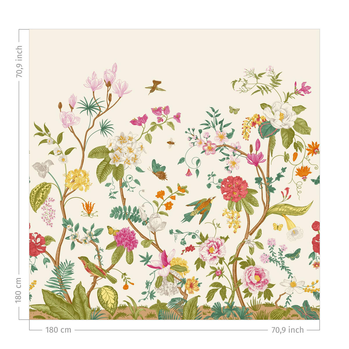 DUSCHVORHANG Illustrierte Blumen Chinoiserie auf Gelb 180/180 cm - Multicolor, Textil (180/180cm) - Bilderwelten