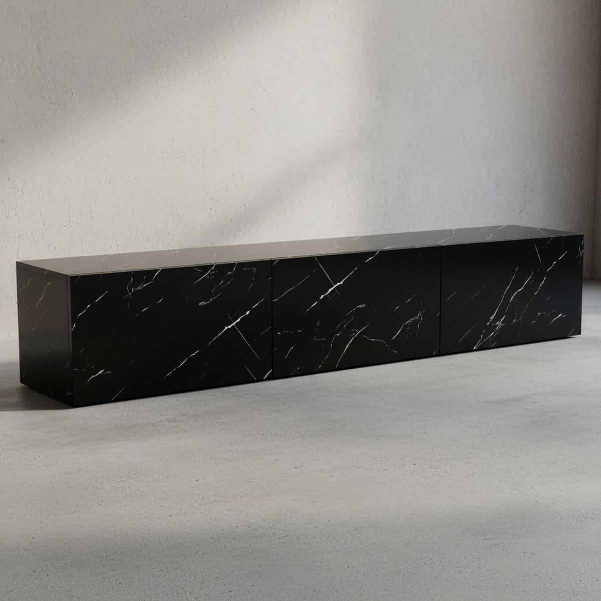 TV-LOWBOARD hängend groß, Marmor-Optik, Klapptüren, modern, Schwarz 160x30x30 cm - Schwarz, Metall (160/30/30cm) - KADIMA DESIGN