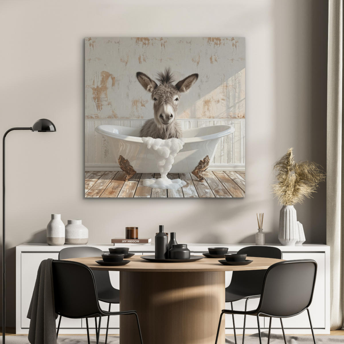 AKUSTIKPANEEL Esel - Tiere - Badewanne - Schaumstoff 90x90 cm - Weiß, Textil (90/0.9/90cm) - MuchoWow