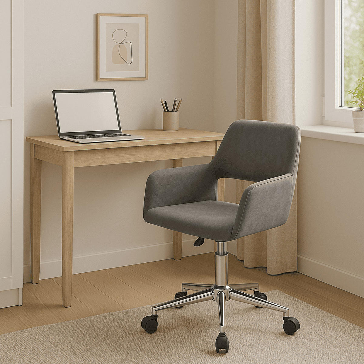 BÜROSTUHL aus Velour - Ross - Anthrazit, Metall (55/85/56cm) - Calicosy