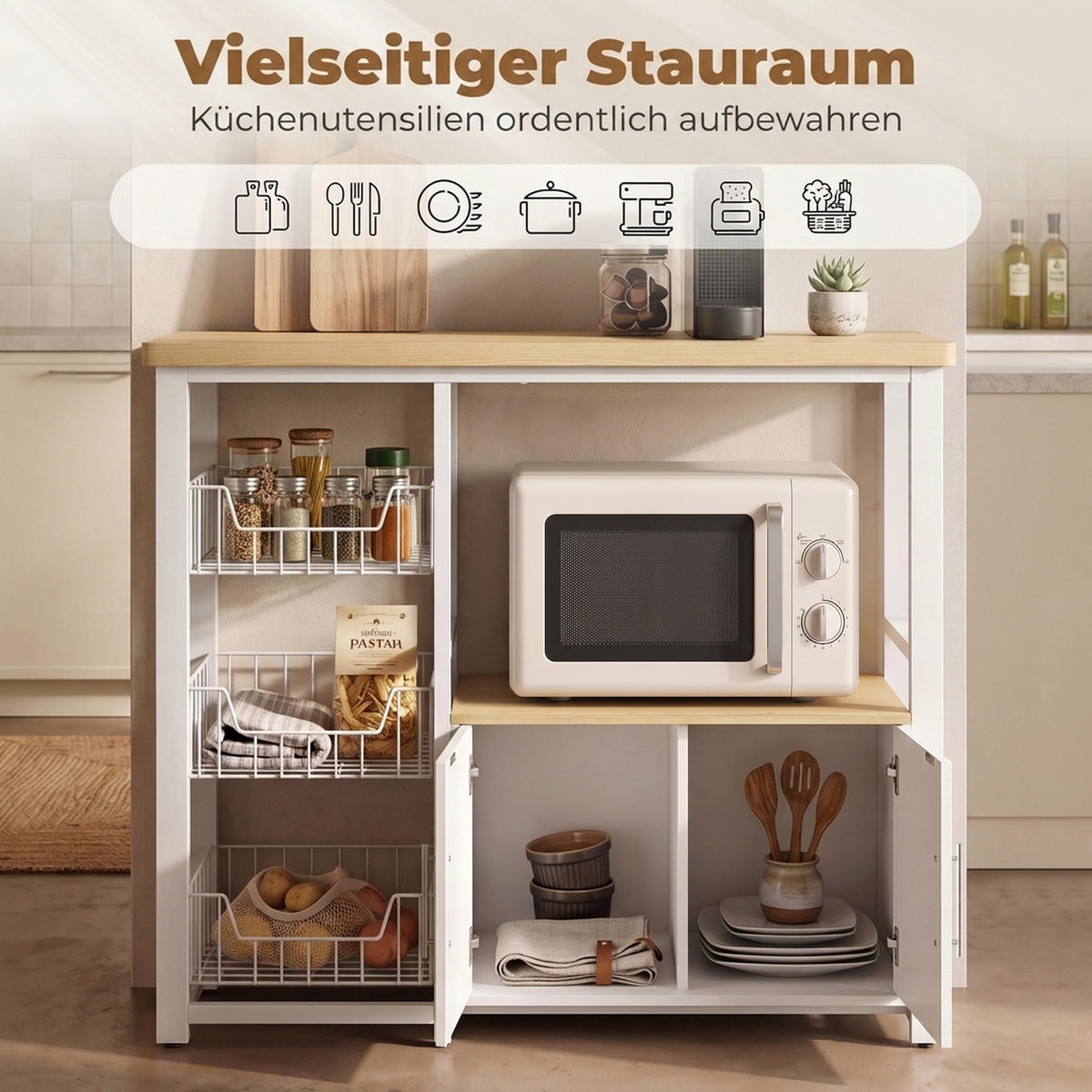 KÜCHENREGAL Spanplatte Kohlenstoffstahl Eiche Weiss - Weiß, Holzwerkstoff/Kunststoff (35/80/100cm) - HOMCOM