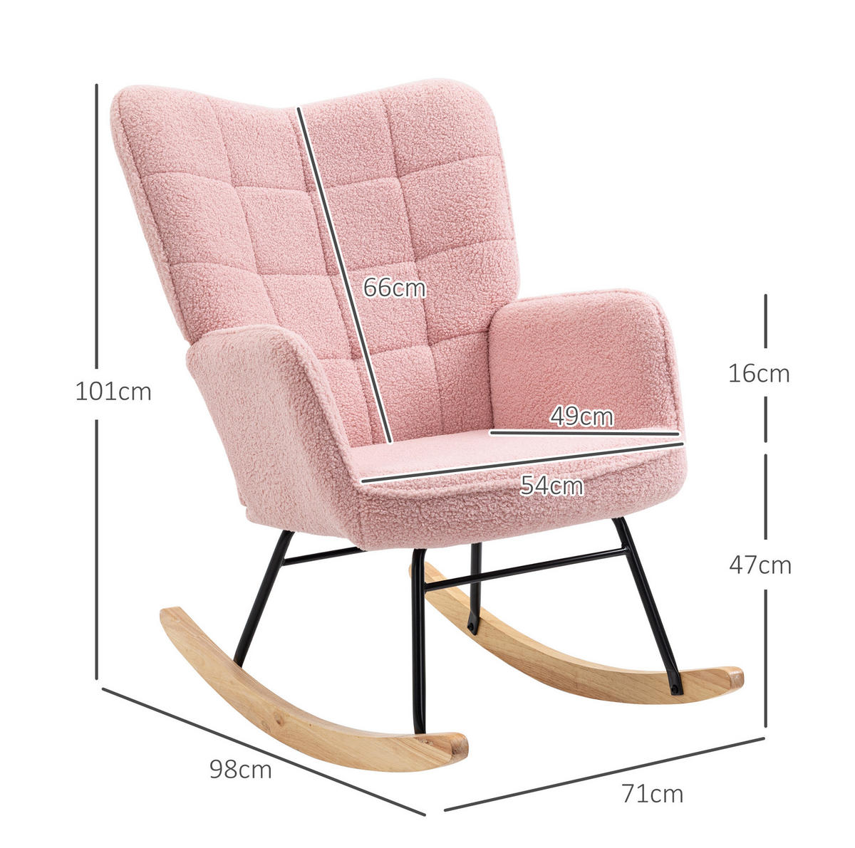 SCHAUKELSTUHL 98/71/101 cm rosa aus Polyester mit Armlehnen - Rosa, Textil (98/101/71cm) - OKWISH