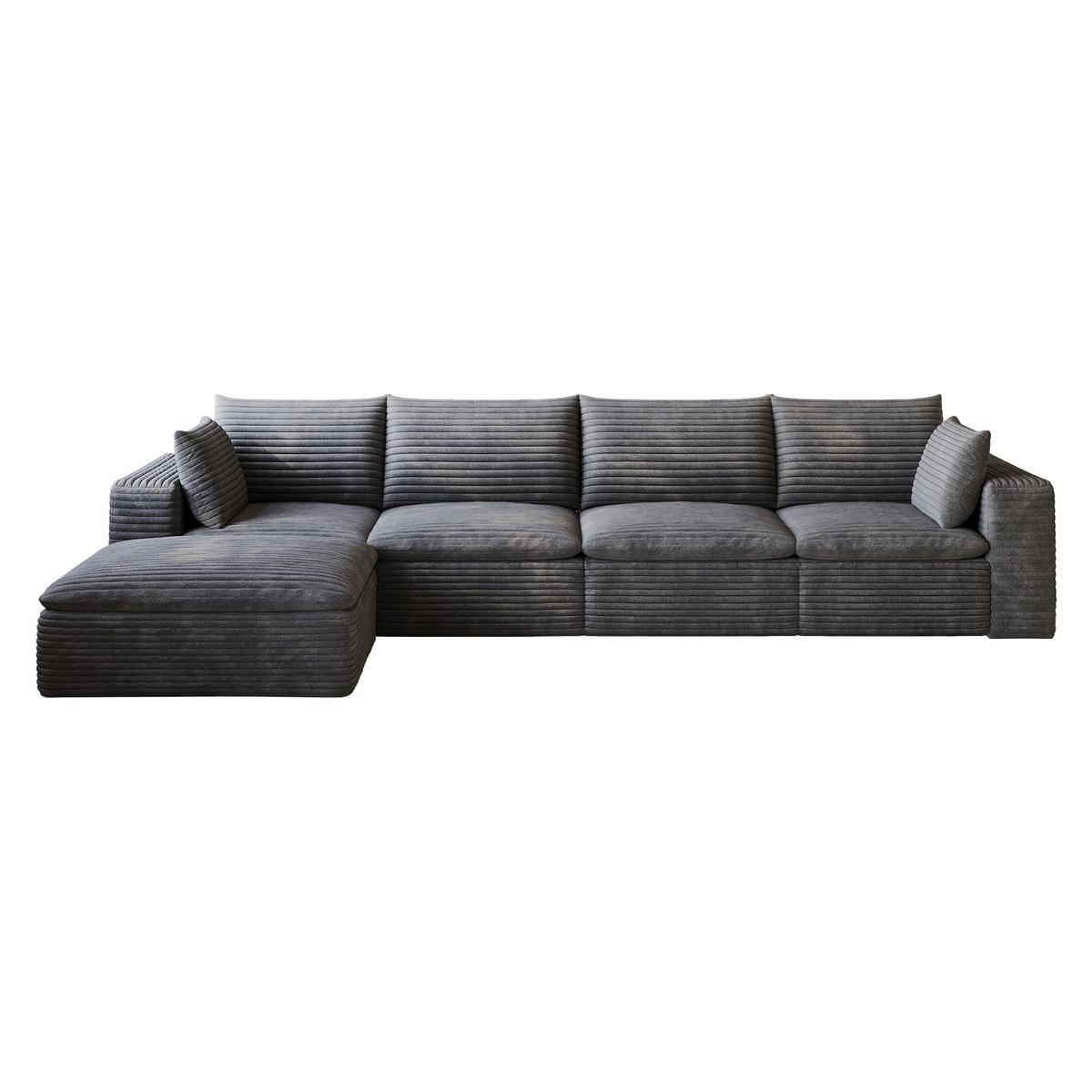 ECKSOFA DE-34773 4-Sitzer mit ottomane Dunkelgrau - Dunkelgrau, Textil (160/340cm) - ComfortXL