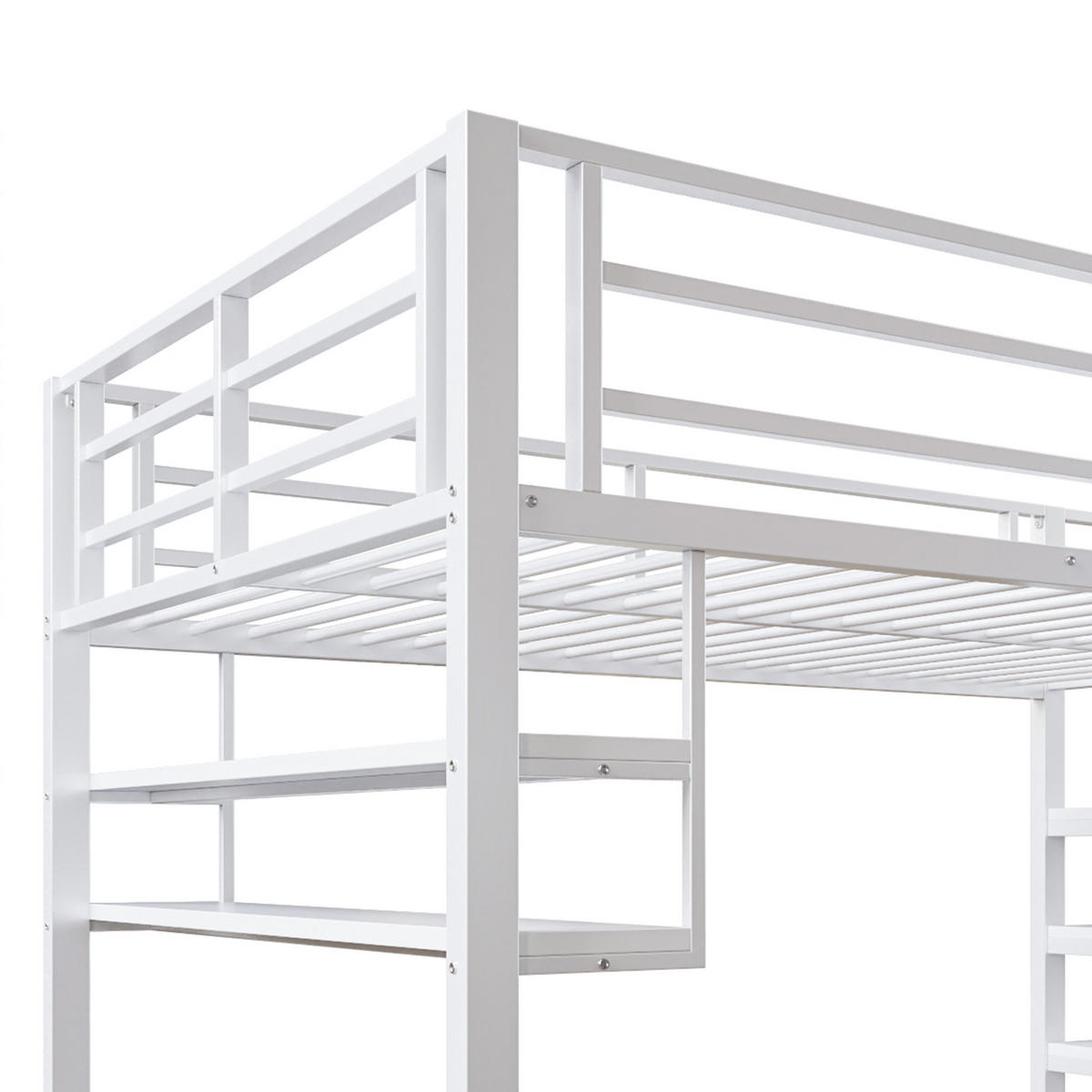 HOCHBETT aus Metall 140x200 cm in Weiß mit Stauraumleiter & Regalen - Weiß, Metall (140/200cm) - Modfu
