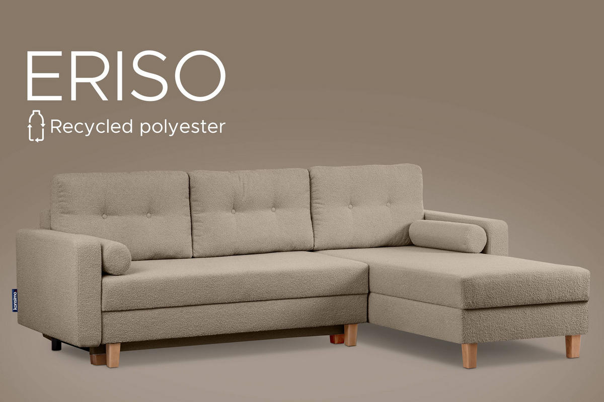 ECKSCHLAFSOFA ERISO 3/4 Sitzer und Universalecke mit Ottoman, Bouclé-Stoff, braun - Braun, Textil (240/183cm) - KONSIMO®
