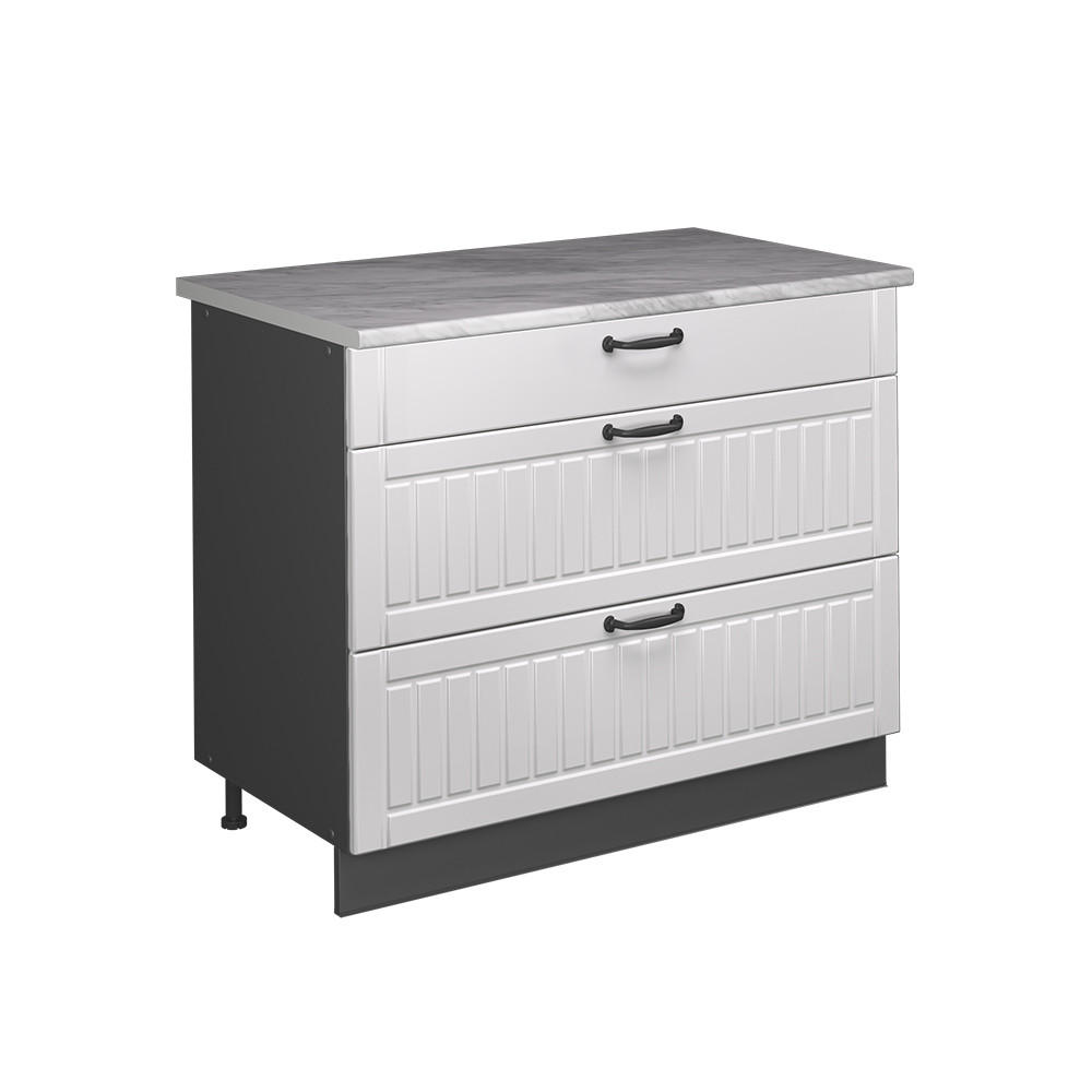 KÜCHENUNTERSCHRANK Fame-Line, Weiß Landhaus/Anthrazit, 100 cm, AP Marmor - Anthrazit/Weiß, Holzwerkstoff (100/82/60cm) - Vicco