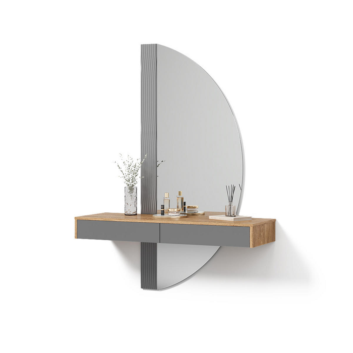 SCHMINKTISCH Ascona Grau 120 cm mit 2 Schubladen - Eichefarben/Grau, Holzwerkstoff (120/161.1/40cm) - Livinity®