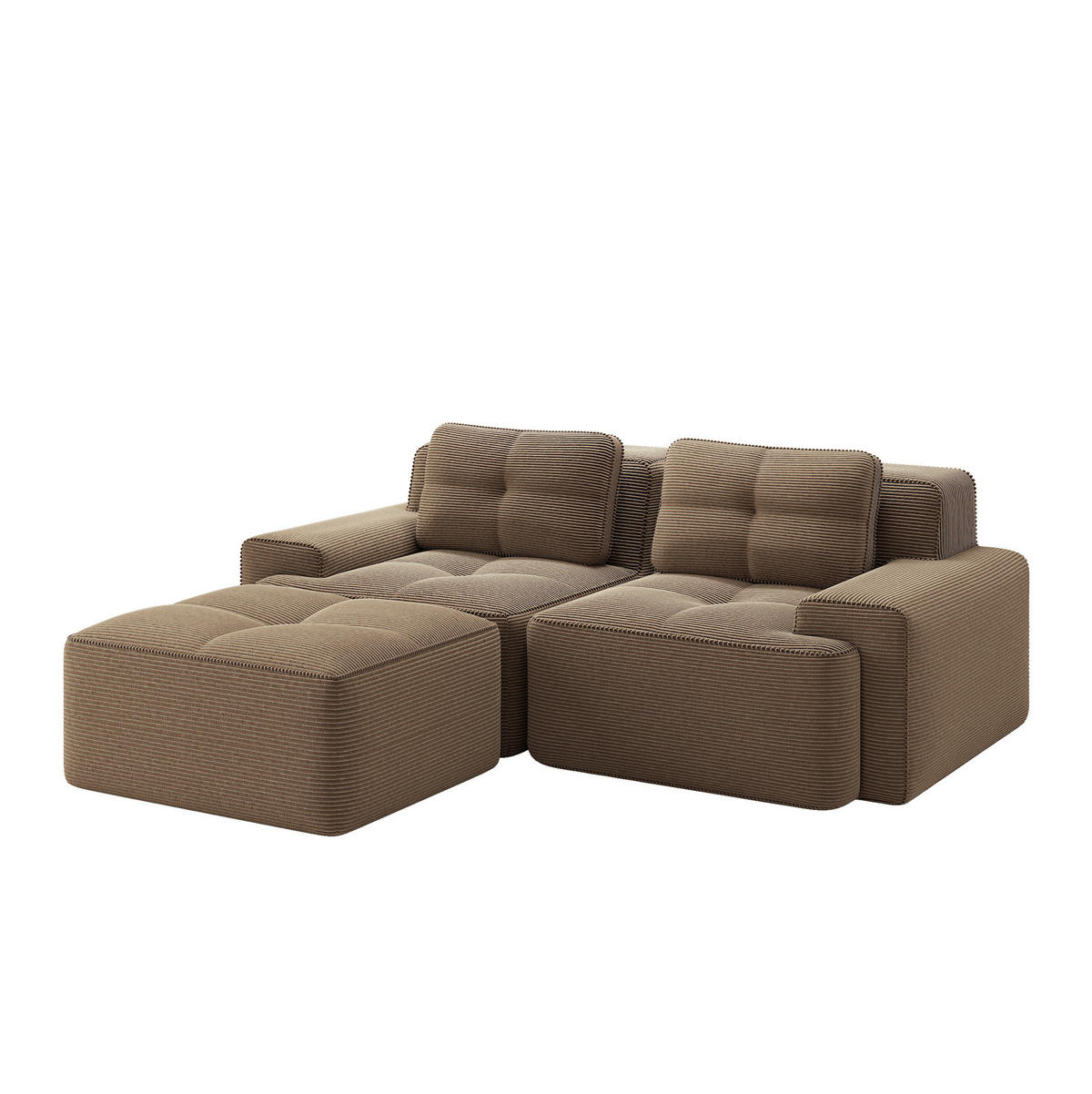 ECKSOFA 204/104/69 cm braun aus Cord mit Tiefsitz, Ottomane und boneless Design - Braun, Textil (177/204cm) - OKWISH