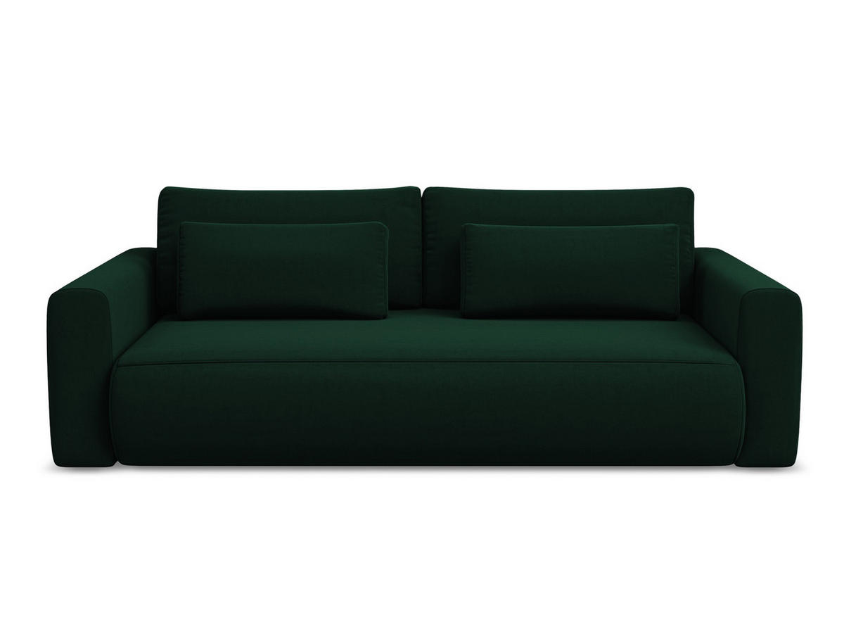 3-SITZER SOFA mit Schlaffunktion Samt Stoff Grün - Dunkelgrün/Schwarz, Kunststoff/Textil (238/82/105cm) - Makamii