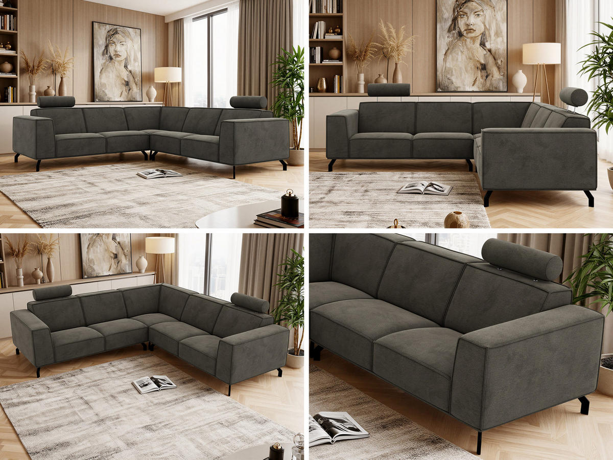 ROHOVÁ SEDAČKA VESANO L - Tmavosivá Samet - čierna/tmavosivá, kov/textil (260/260cm) - MKS