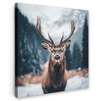 LEINWANDBILD Hirsche - Tiere - Landschaft - Winter - Schnee 20x20 cm - Kastanienfarben, Textil (20/20cm) - MuchoWow