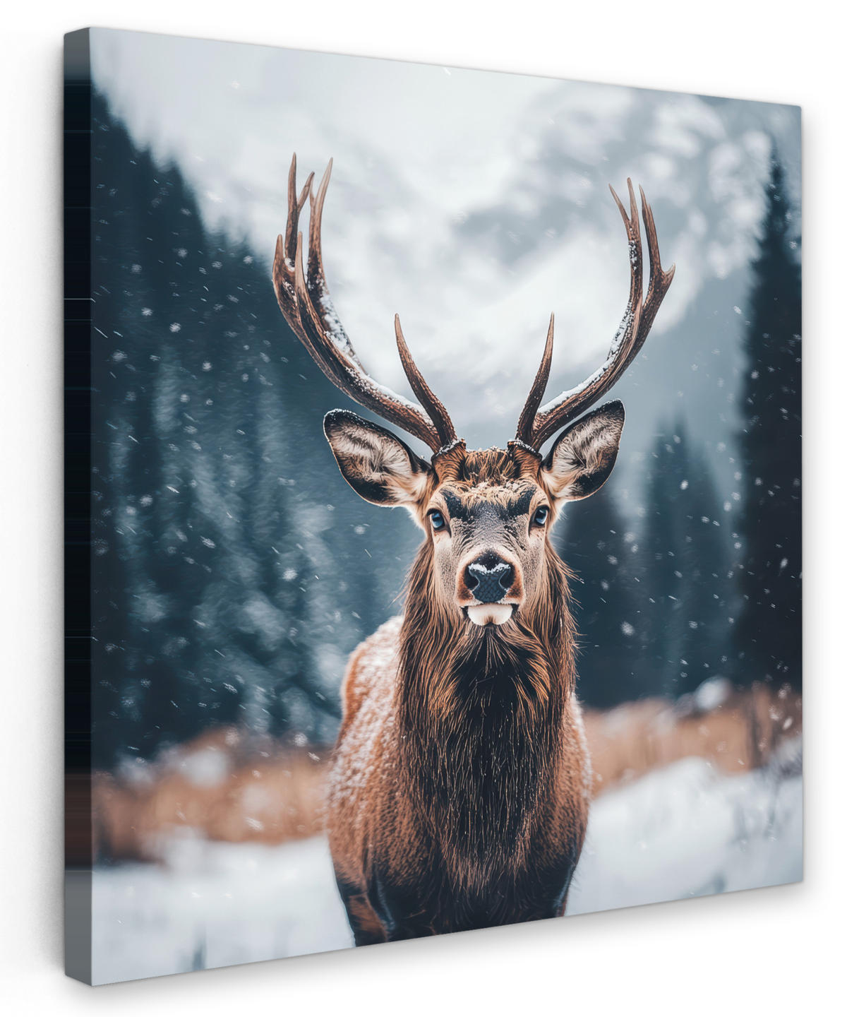 LEINWANDBILD Hirsche - Tiere - Landschaft - Winter - Schnee 20x20 cm - Kastanienfarben, Textil (20/20cm) - MuchoWow