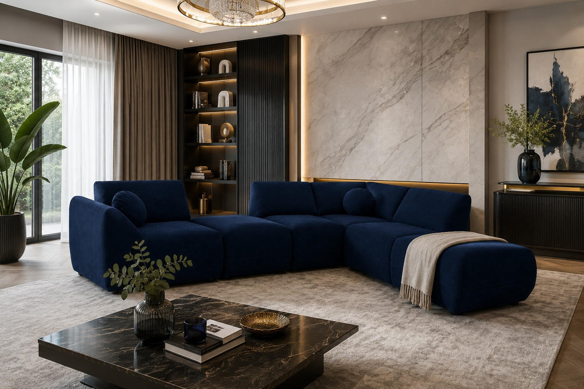 ECKSOFA Cordoba Modulares Rechts Dunkelblau - Dunkelblau, Textil (352/244cm) - KS Home Concept