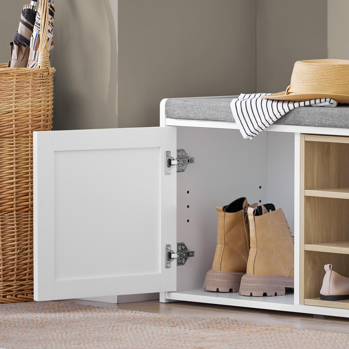 SCHUHBANK Weiß-Natur - Weiß, Holzwerkstoff (80/43/36cm) - SoBuy