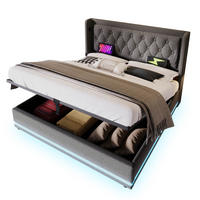 POLSTERBETT 160/200 cm Grau aus Baumwolle mit Bettkasten, LED und USB-C - Grau, Textil (160/200cm) - OKMYHOME