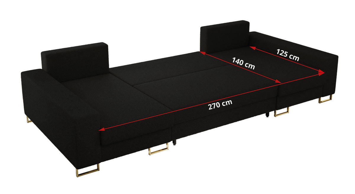 WOHNLANDSCHAFT DORIAN U Bouclé Schwarz - Goldfarben/Schwarz, Textil/Metall (312/95/138cm) - MKS