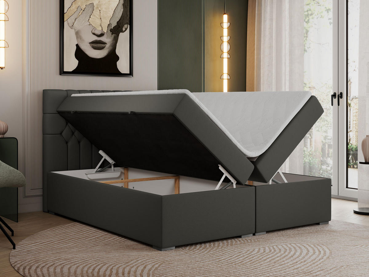 BOXBETT PERA 120/200 Dunkelgrau Kunstleder - H4 - Dunkelgrau, Holz/Textil (120/200cm) - MKS