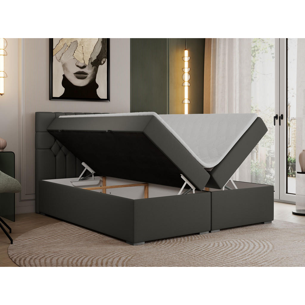 Thumbnail - MKS Boxbett, Dunkelgrau, Textil, 2-Sitzer, H3, Rechteckig, 160x200 cm, Schlafzimmer, Betten, Boxspringbetten