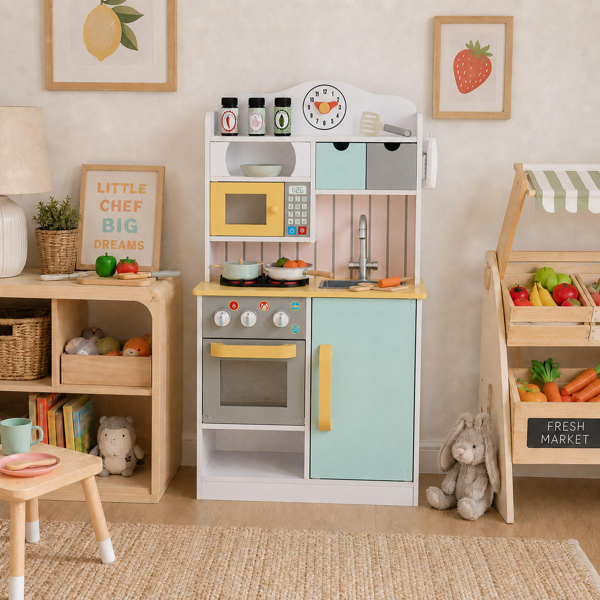 KINDERKÜCHE Spielküche, Grün/Gelb, 90cm - Grün, Holzwerkstoff (55/30/90cm) - Teamson Kids