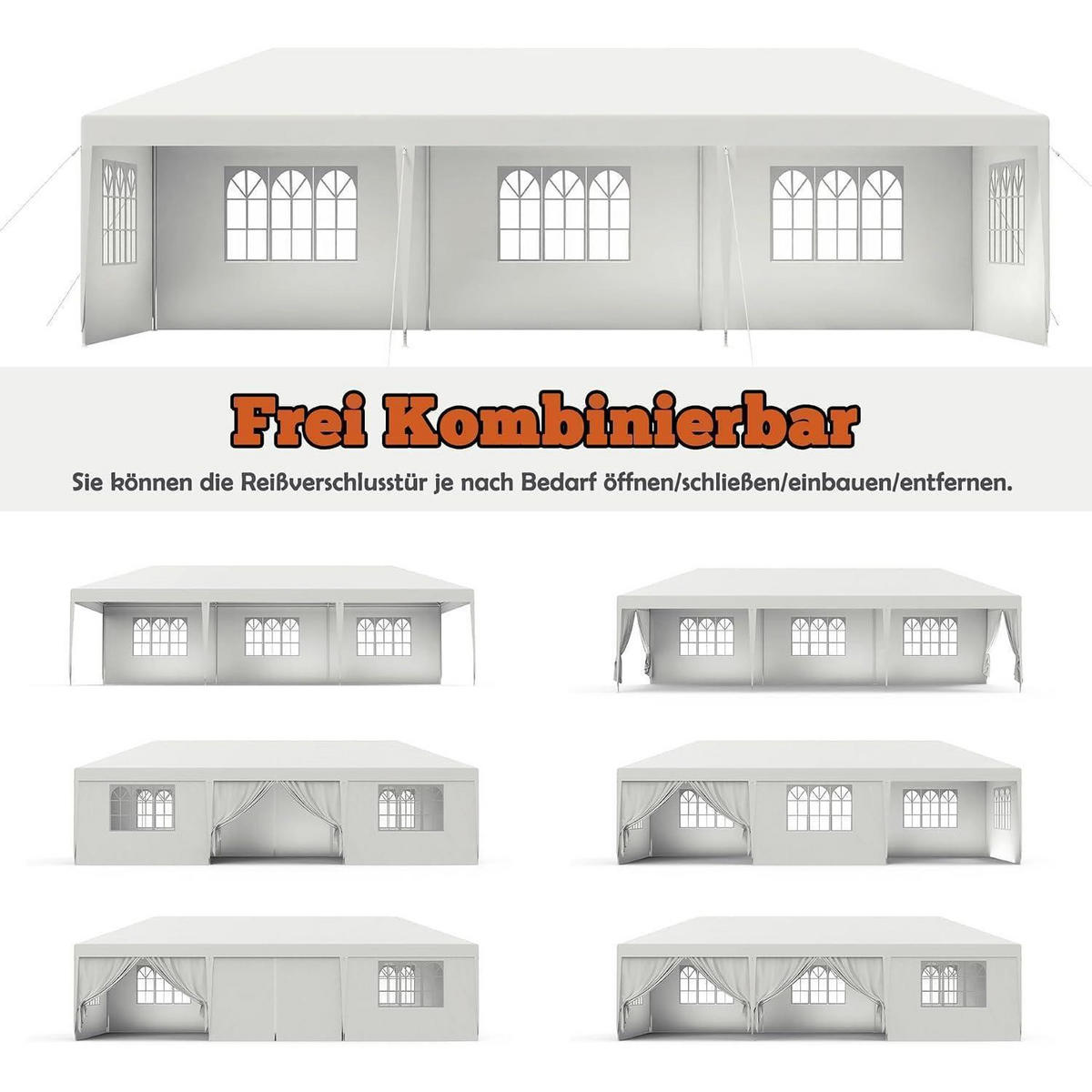 GARTENPAVILLON 3 x 6 m Weiß mit Seitenteilen und Fenstern - Weiß, Kunststoff (300/250/600cm)