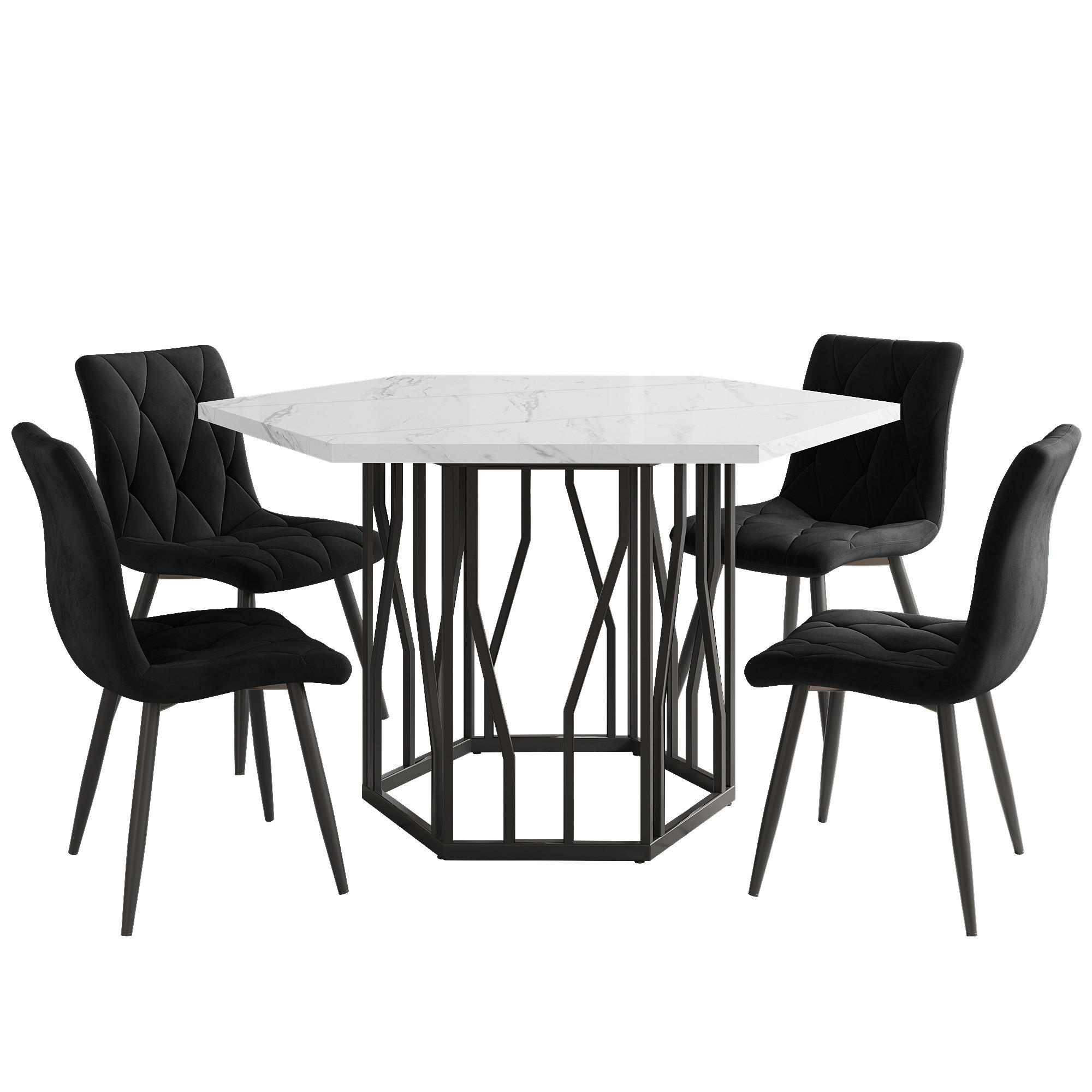ESSGRUPPE DE-39172 sechseckiger Tisch mit 4 Stühlen Schwarz - Schwarz, Holzwerkstoff (115.5/75/100cm) - ComfortXL