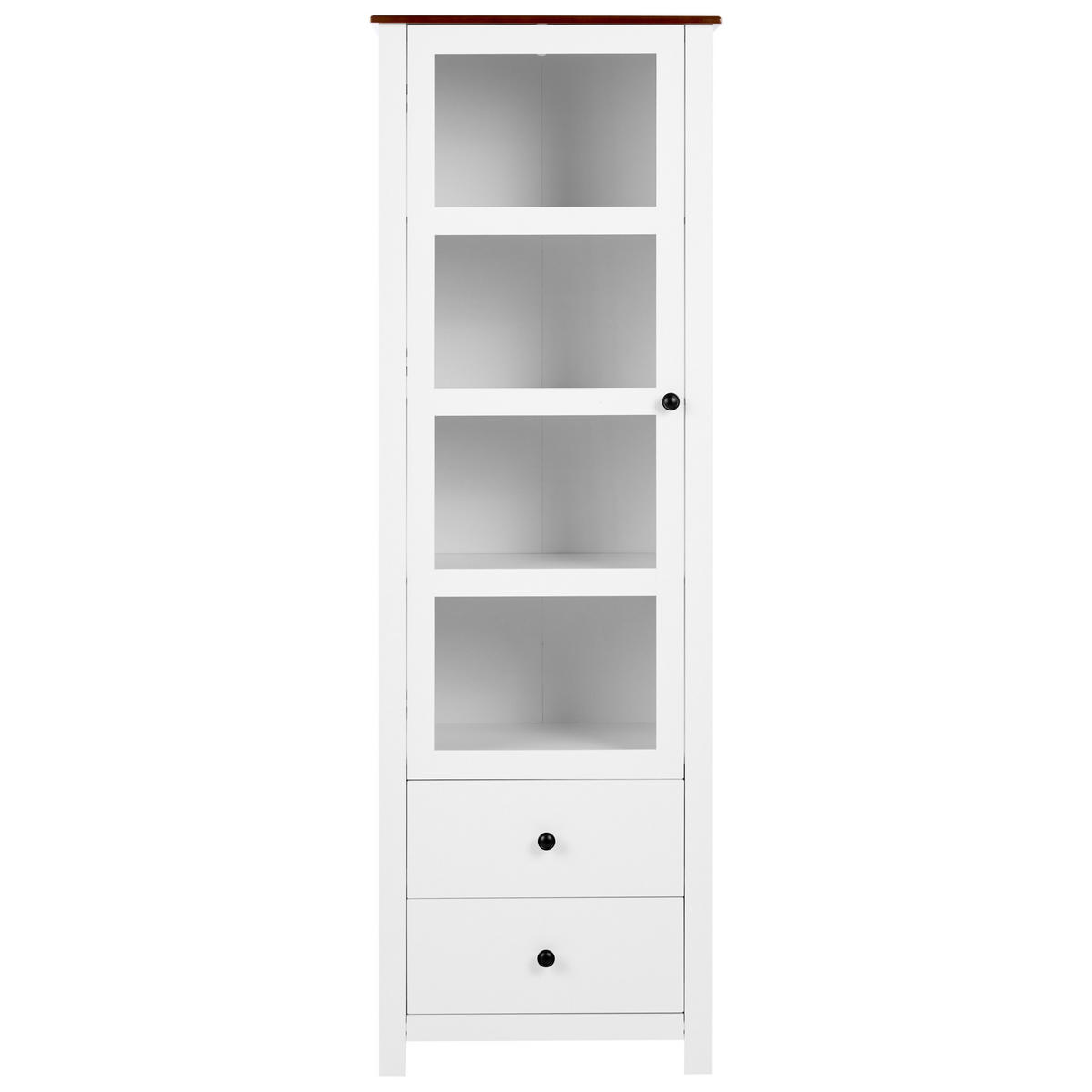 VITRÍNA se skleněnými dveřmi 60 cm Bílá Pimba - tmavě hnědá, kompozitní dřevo (60/180/40cm) - Beliani