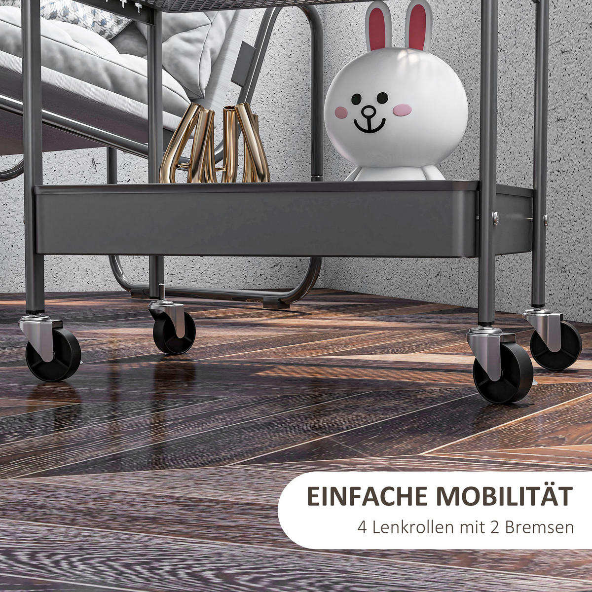 ROLLWAGEN, Servierwagen Aufbewahrungswagen mit 3 Etagen für Küche, Dunkelgrau - Dunkelgrau, Metall (30.5/75/53.5cm) - HOMCOM