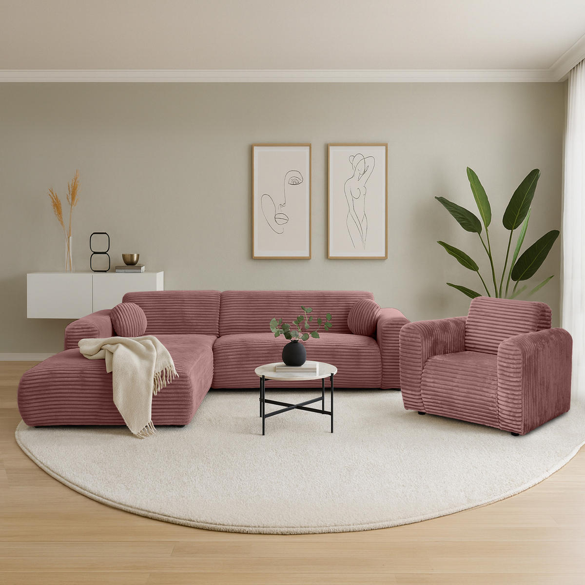 ECKSOFA Puerto, ohne Schlaffunktion, Rosa, links - Schwarz/Rosa, Textil (269/170cm) - Beautysofa