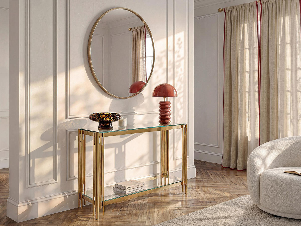KONSOLENTISCH - 123.5 cm x 43.5 cm - glas - goldfarben Nomelano - Goldfarben, Glas (43.5/123.5/78cm) - Vente-Unique