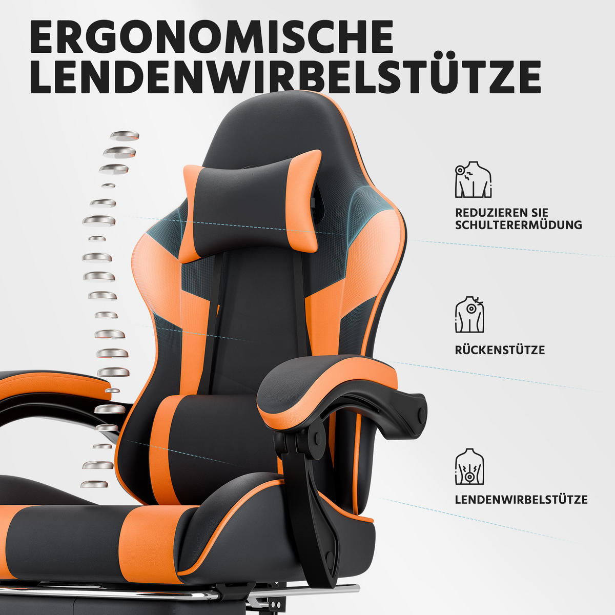 GAMINGSTUHL Schwarz-Orange 58,5/63/120,5 cm - Orange, Metall (58.5/120.5/63cm) - PANGIVO