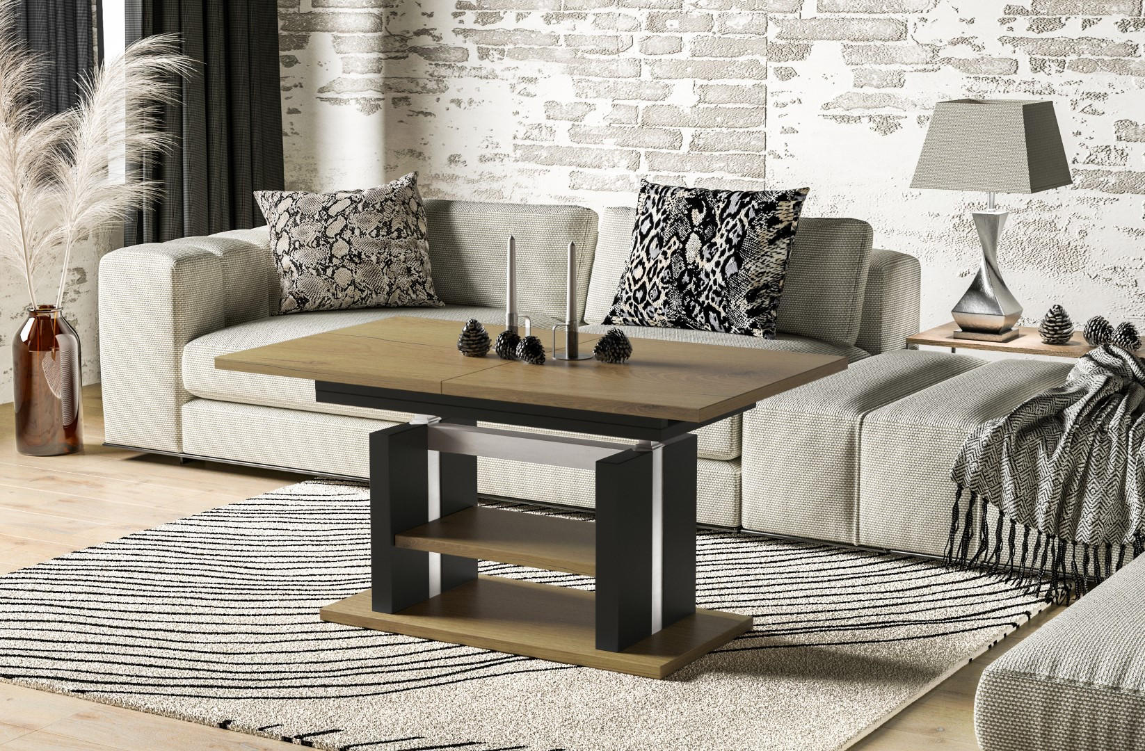 COUCHTISCH Dior höhenverstellbar ausziehbar bis 170 cm - Eichefarben, Holzwerkstoff (110/65/58cm) - Endo-Moebel