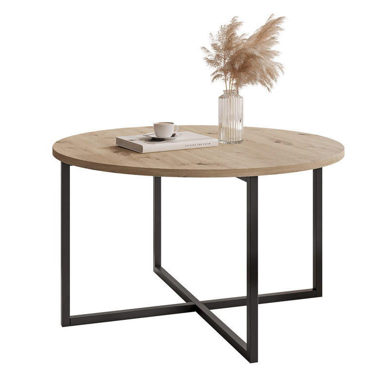 COUCHTISCH BESARO 75/47 cm runden, Schwarz / Artisan-Eiche - Schwarz/Eiche Artisan, Metall (75/75/47cm) - Idohome