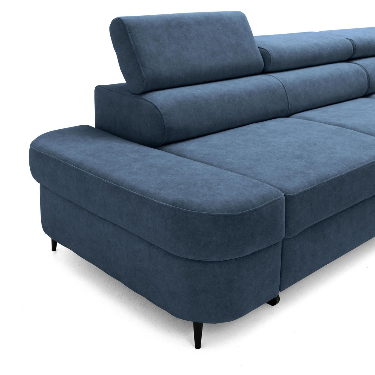 ECKSOFA PRIAM L Rechts mit Schlaffunktion 125x195 Velours Blau - Blau/Schwarz, Holz/Textil (203/275cm) - Muffo