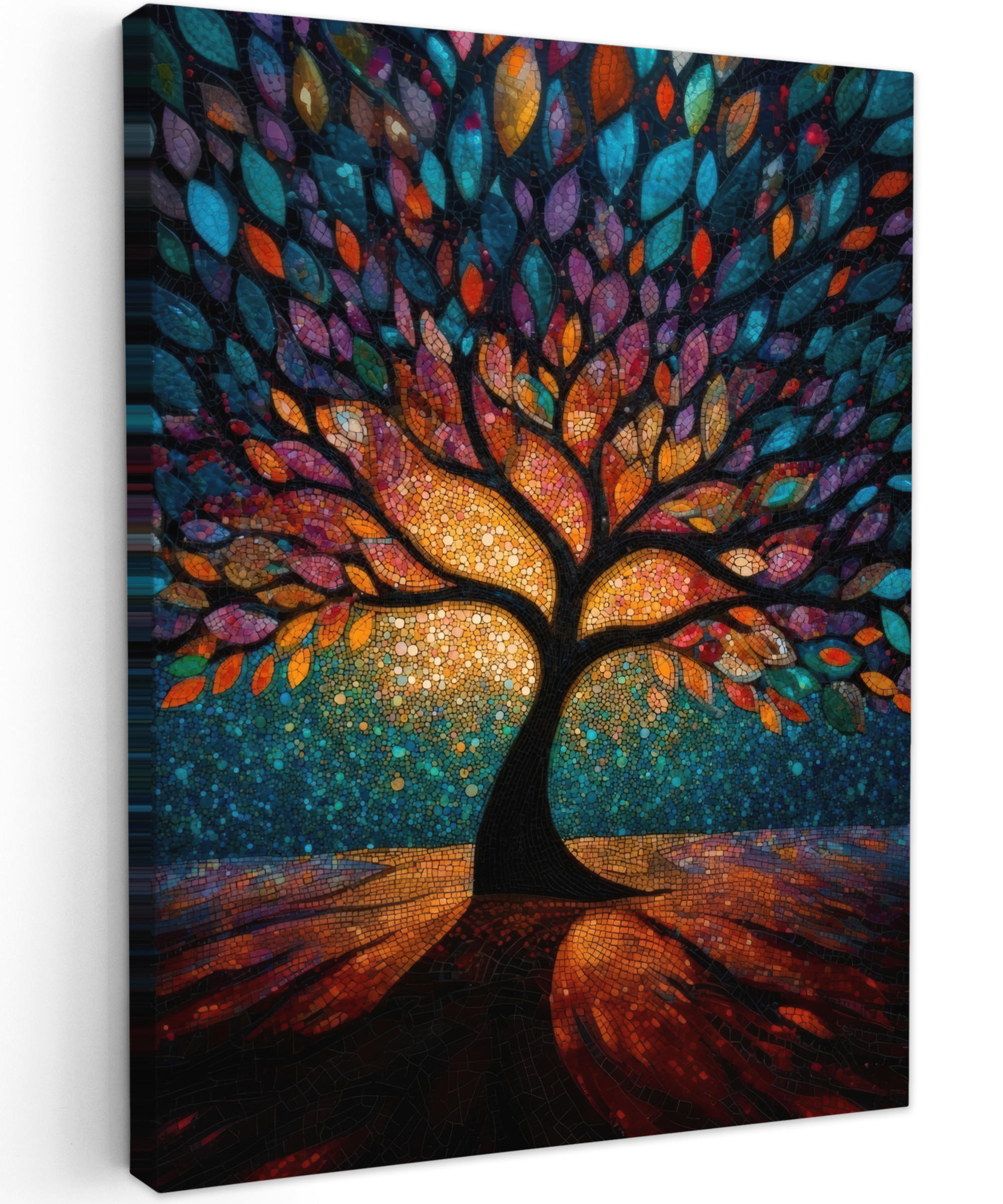 LEINWANDBILD Mosaik - Bunt - Baum - Äste Wandbild Wohnzimmer 60x80 cm - Multicolor, Textil (60/80cm) - MuchoWow