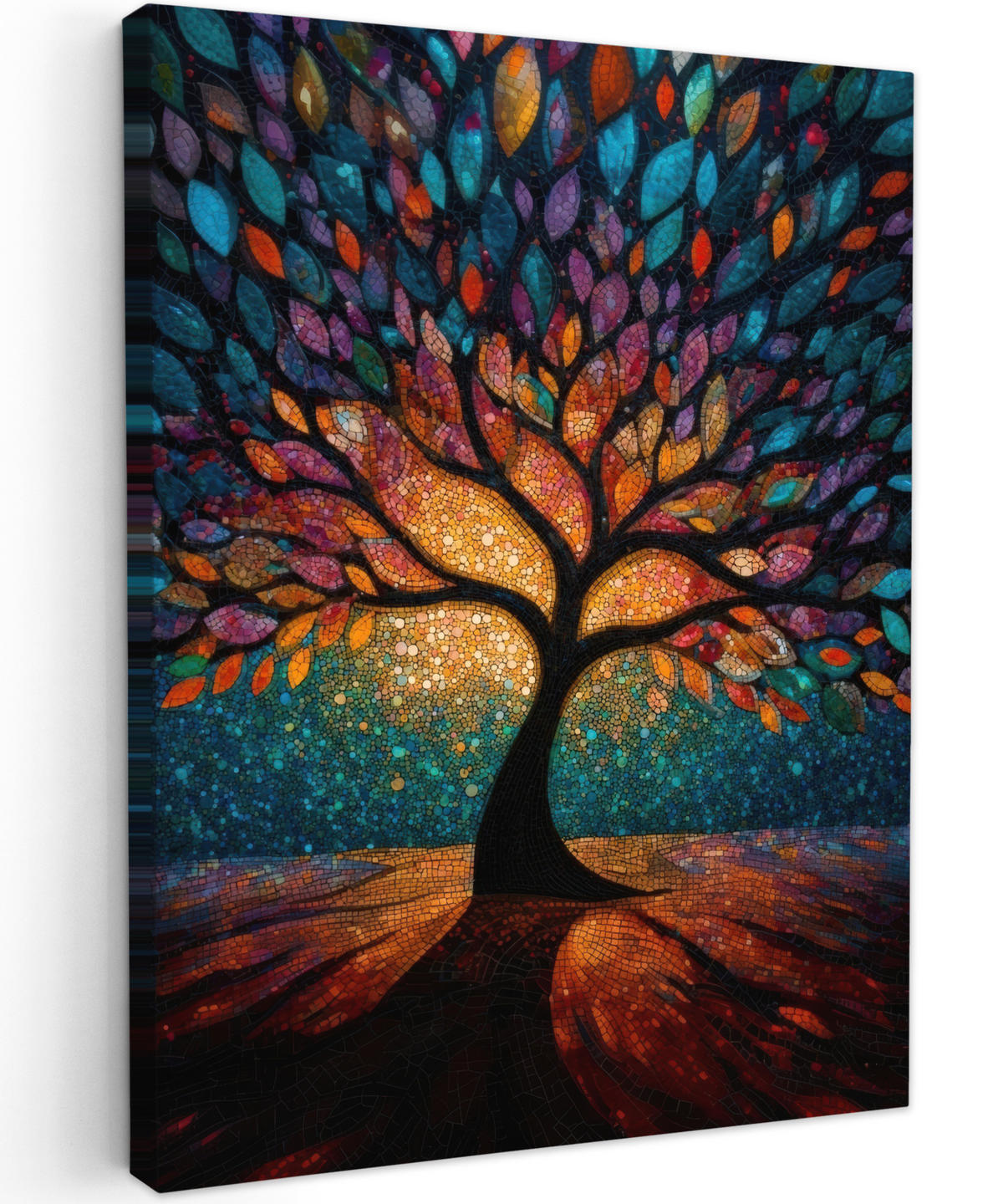 LEINWANDBILD Mosaik - Bunt - Baum - Äste Wandbild Wohnzimmer 60x80 cm - Multicolor, Textil (60/80cm) - MuchoWow