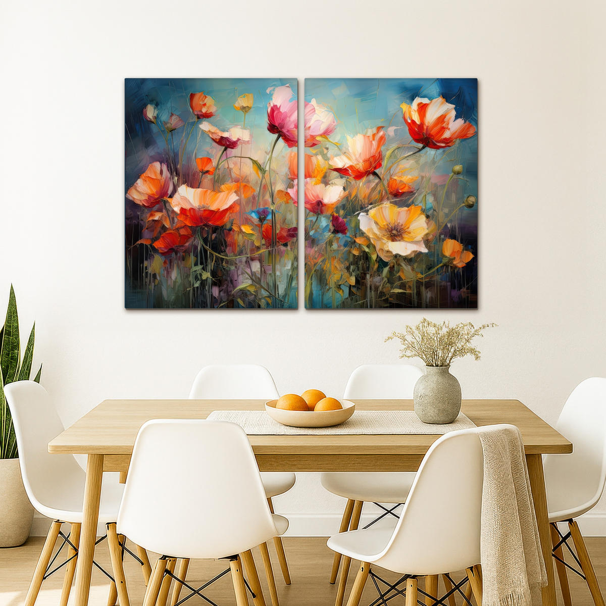 LEINWANDBILD 2er Set Blumen - Bunt - Abstrakt 100x70 cm - Blaugrau, Textil (100/70cm) - MuchoWow