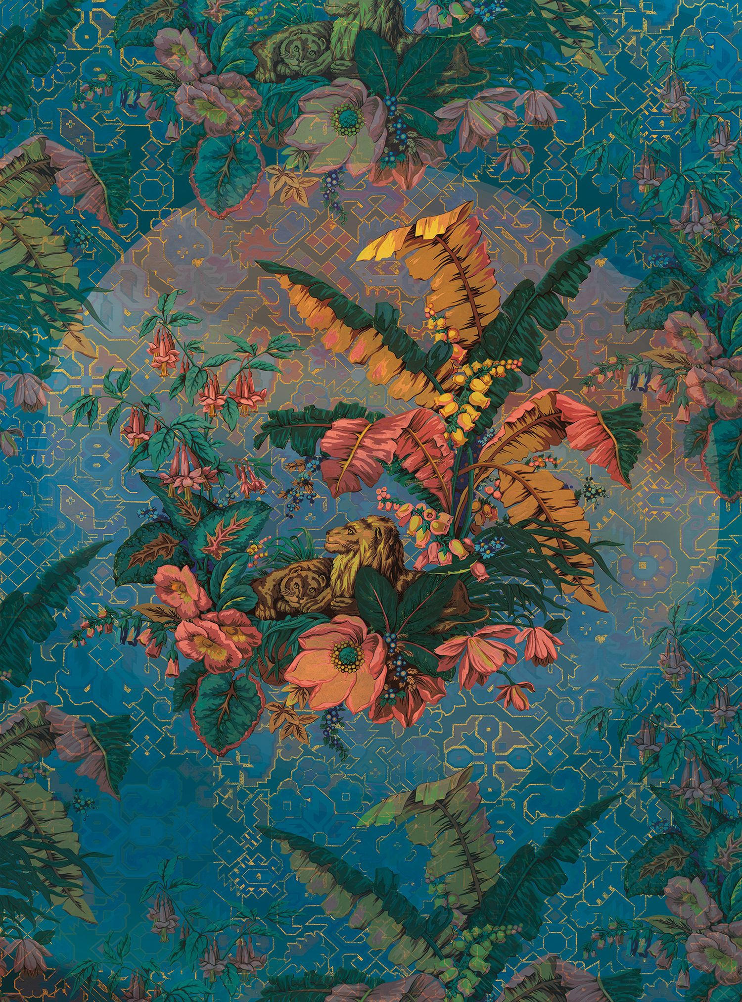 FOTOTAPETE Blätter 200 x 270 cm - Blau, Papier (200/270cm) - Sanders & Sanders