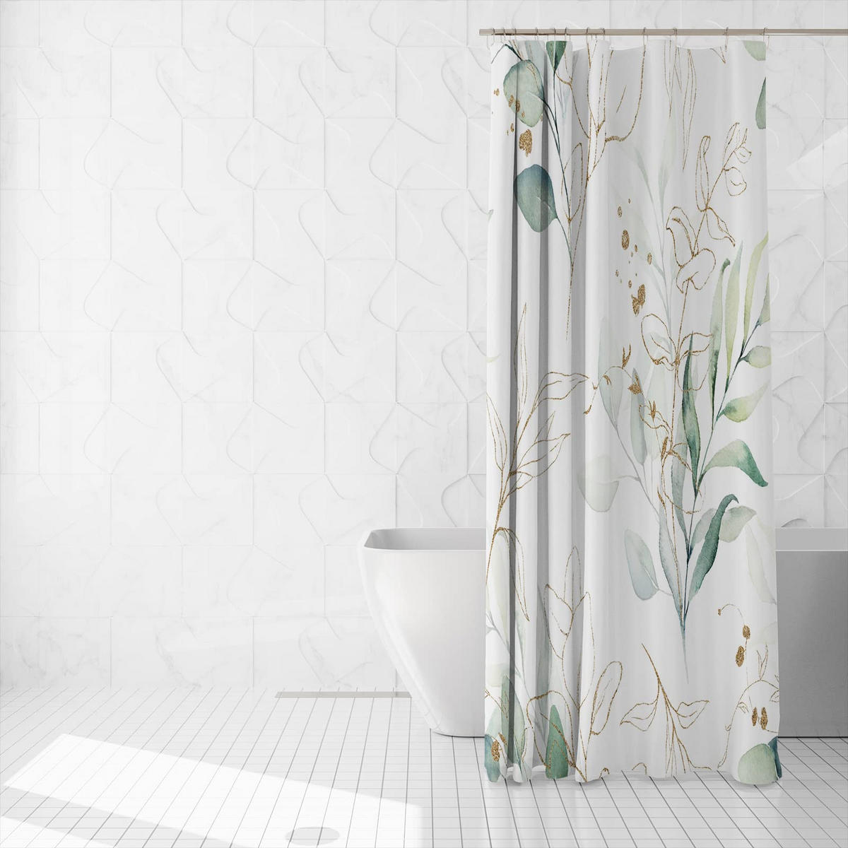 DUSCHVORHANG Blätter Grün Muster Polyester schimmelresistent mit Haken Badezimmer - Multicolor, Textil (180/180cm) - MCBOSON
