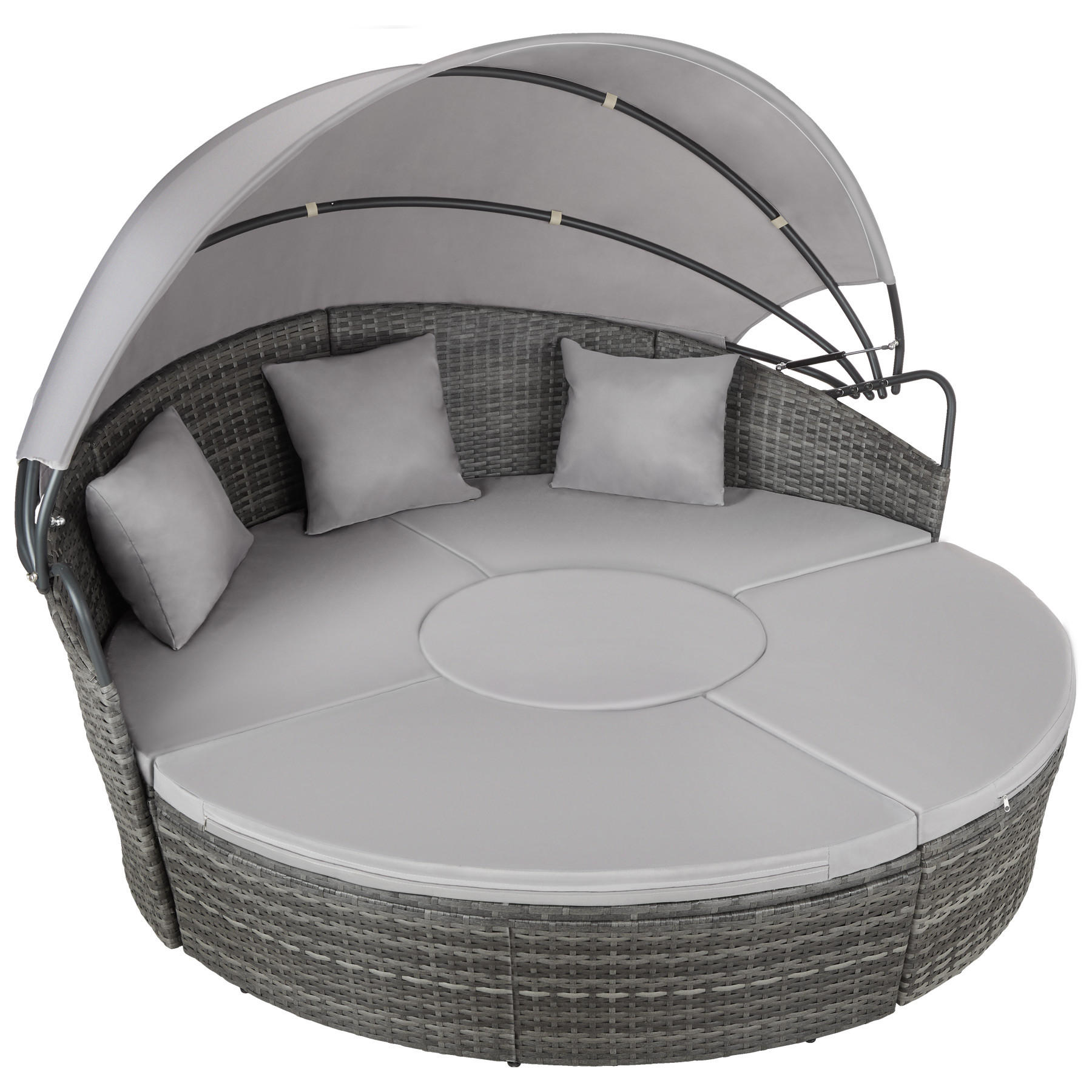 RATTAN SONNENINSEL Santorin,variabel aufstellbar,grau - Grau, Kunststoff (171/136/175cm) - tectake