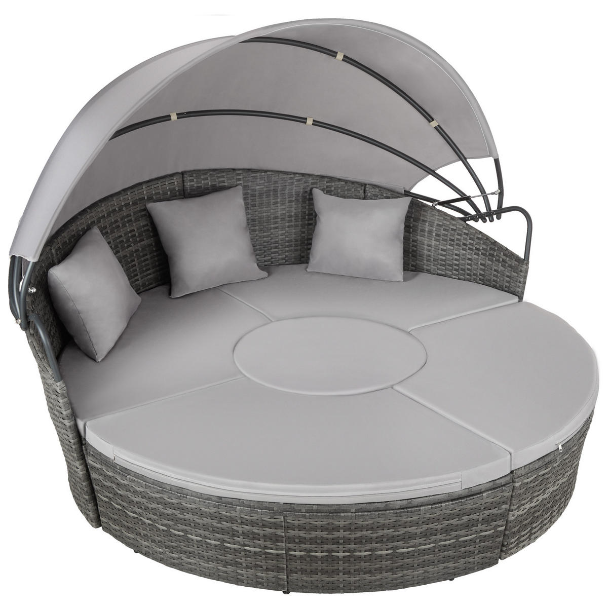 RATTAN SONNENINSEL Santorin,variabel aufstellbar,grau - Grau, Kunststoff (171/136/175cm) - tectake