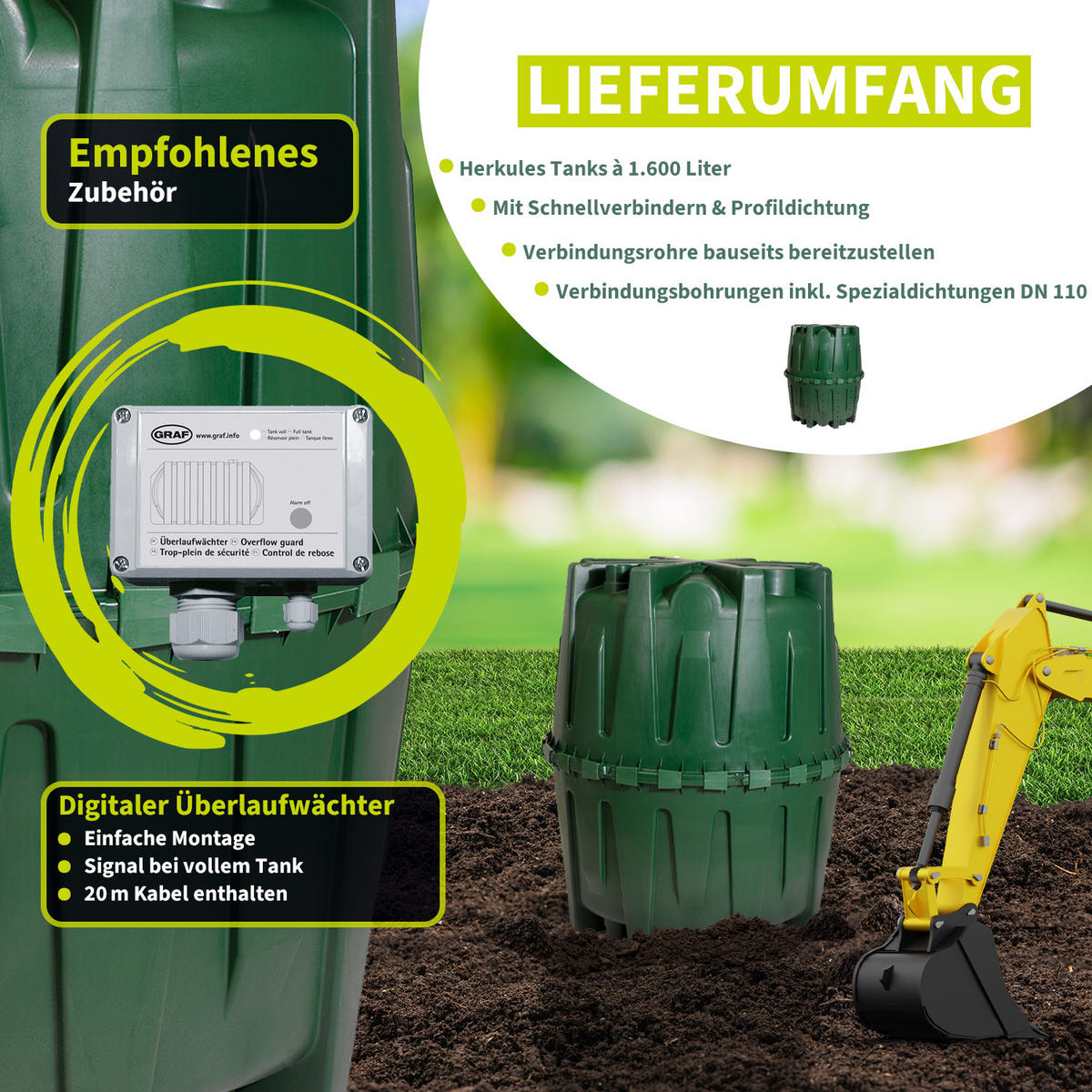 REGENWASSERTANK 1600 L - Grün, Kunststoff (135/160/135cm) - 4rain