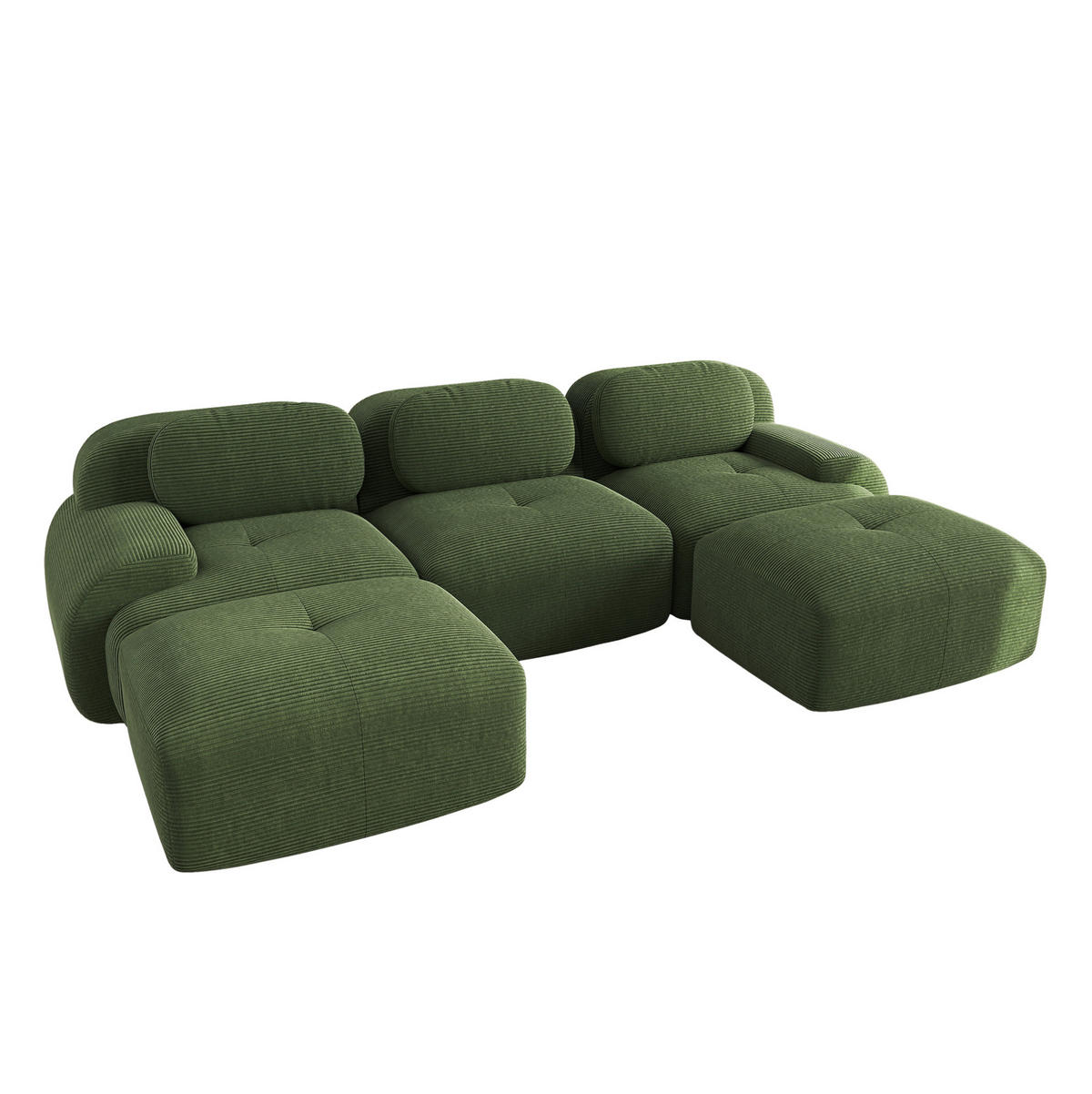 ECKSOFA 298/178/75 cm grün aus Cordstoff rahmenlos mit 32D-Hochdichteschaum und modularer Form - Grün, Textil (178/298cm) - OKWISH