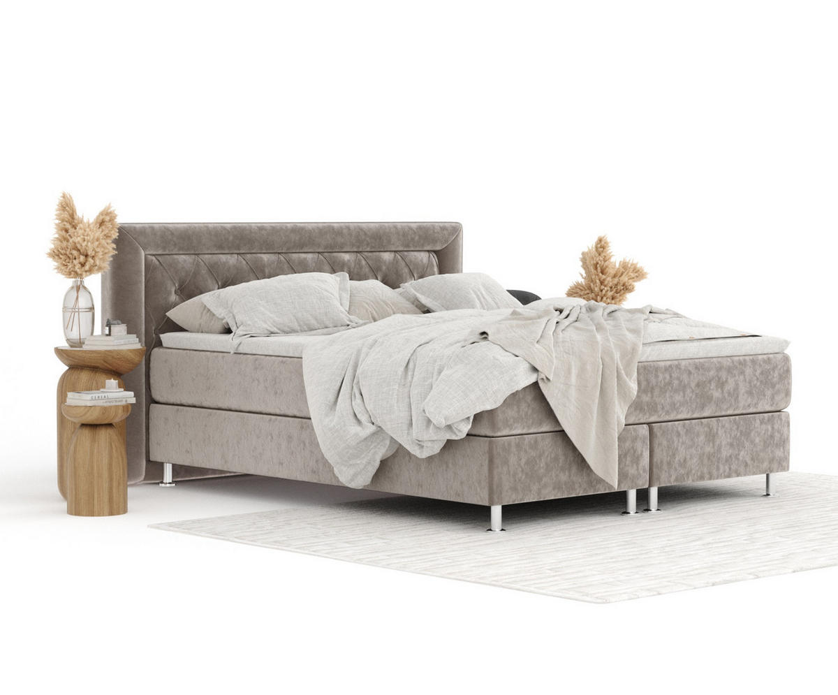 BOXSPRINGBETT Lavello Taupe 200/200 cm mit Latex-Topper - Taupe/Silberfarben, Holz/Holzwerkstoff (200/200cm) - Maison de Reve
