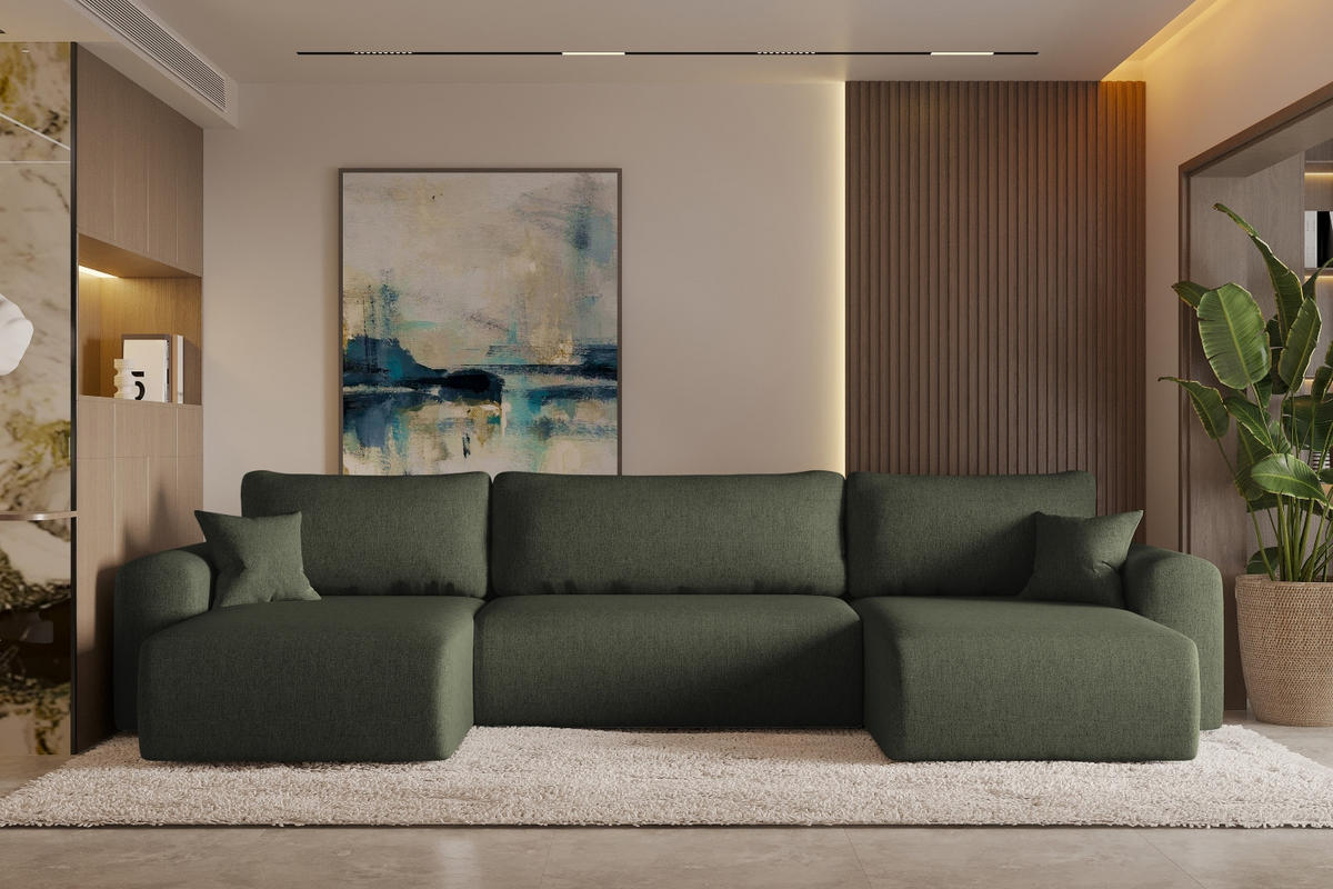 ECKSOFA Mit Schlaffunktion Und Bettkasten U-form CAPRI Verita Dunkelgrun - Dunkelgrün, Holz/Textil (145/362cm) - Kaiser Möbel