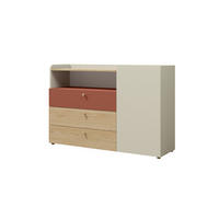 KINDERKOMMODE YOGI 08 140/93 cm in Graubeige / Geölte Eiche / Koralle - Greige/Koralle, Holzwerkstoff (140/93/40cm) - Deine Möbel 24
