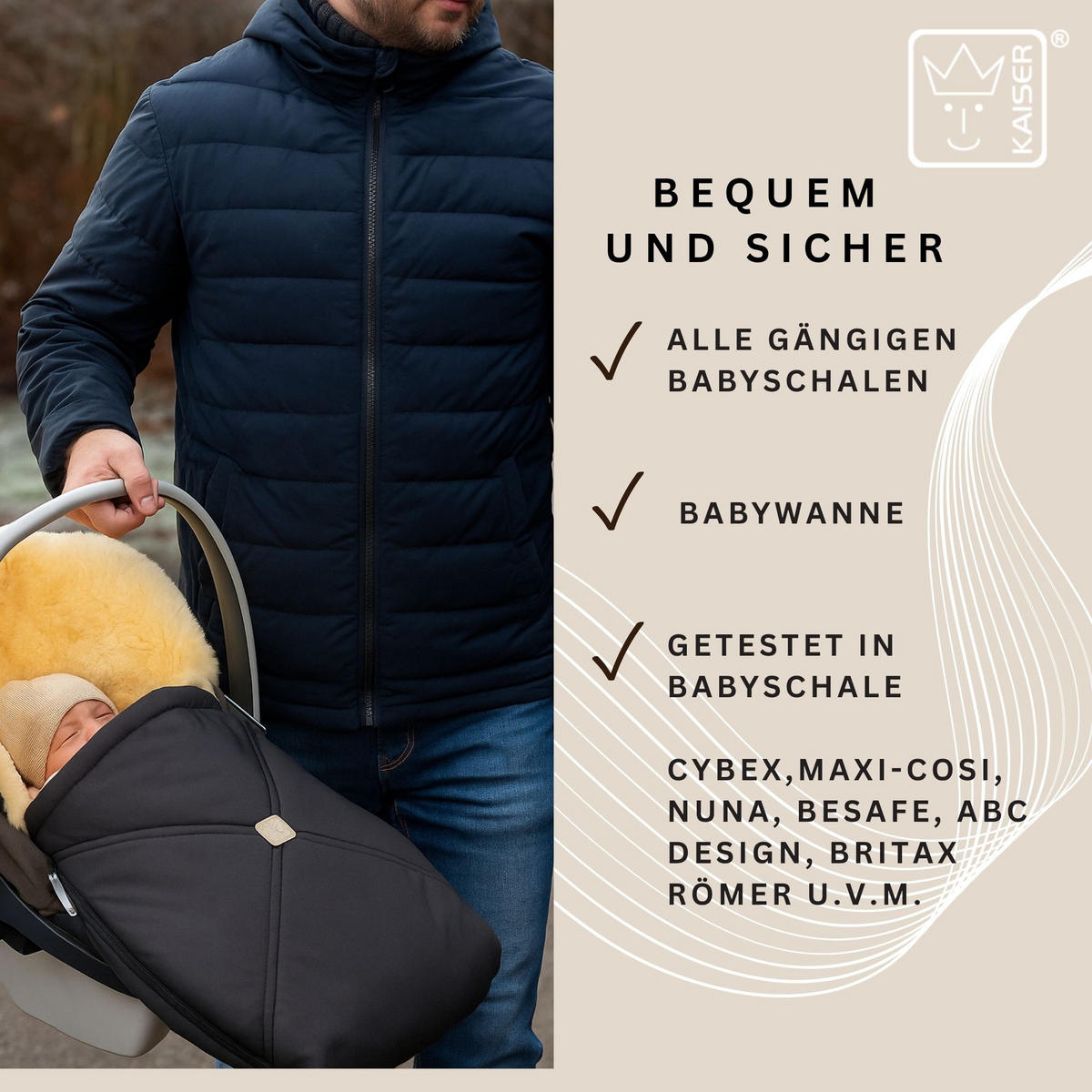 LAMMFELL-BABYSCHALENFUSSSACK Emmy, black - Schwarz, Fell (37/10/80cm) - Kaiserbaby