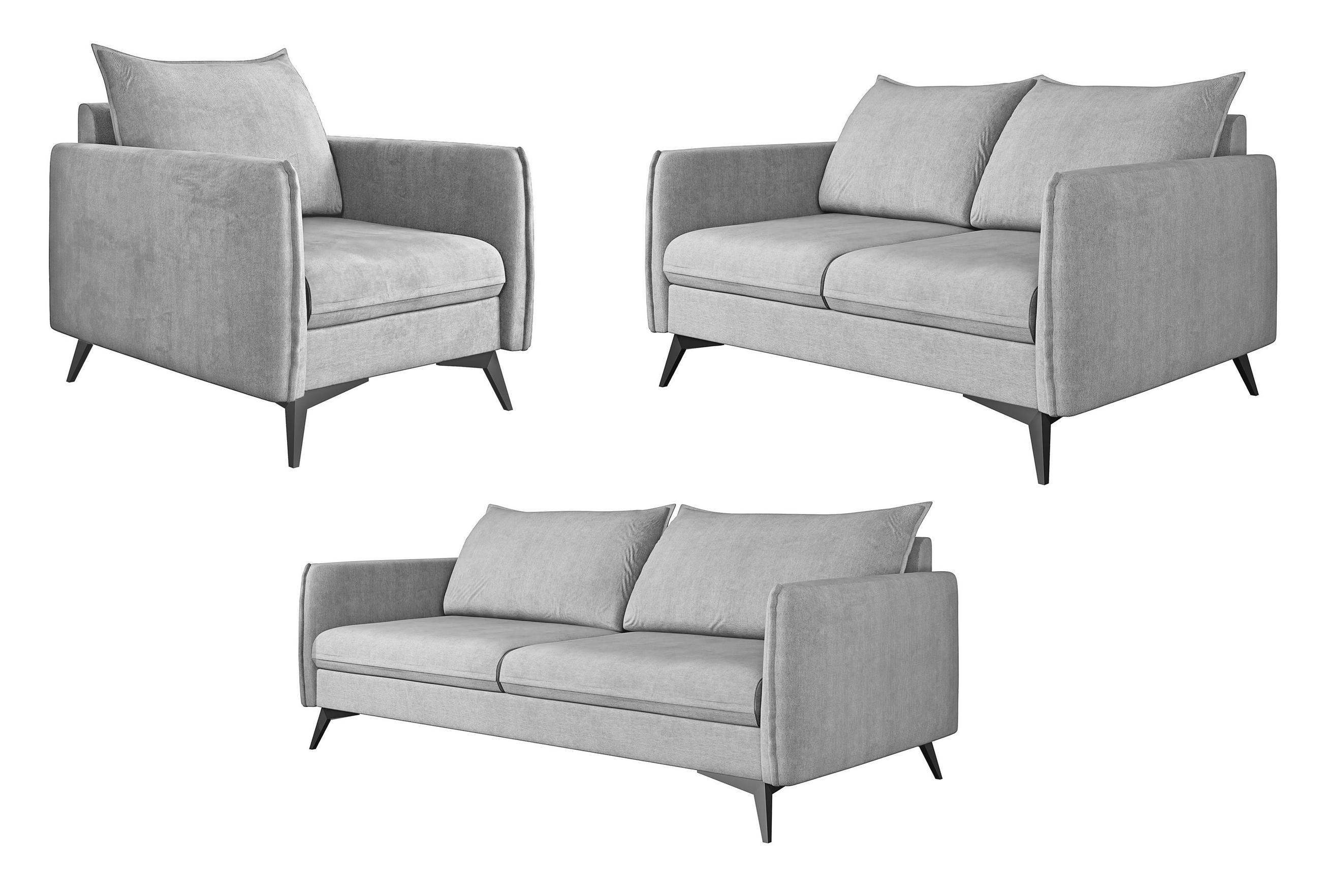 SITZGARNITUR 3+2+1 Pulse Silber Luxusmikrofaser - Silberfarben/Schwarz, Holz/Textil (199/86/91cm) - S-Style Möbel