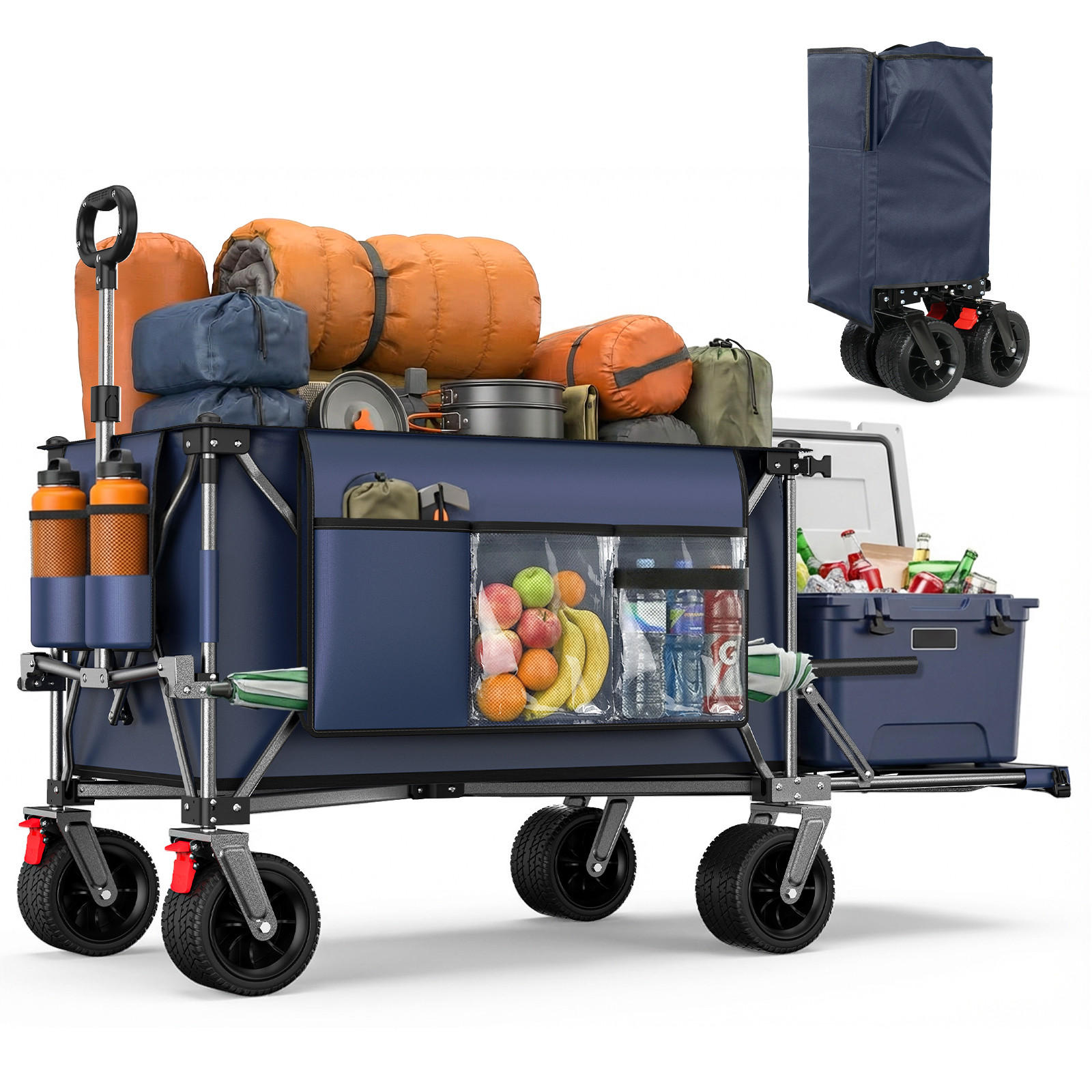 HANDWAGEN, faltbar-verbreitert, 200+100L, Geländeräder, blau - Grau, Metall (27/72/37.5cm) - Vallsero