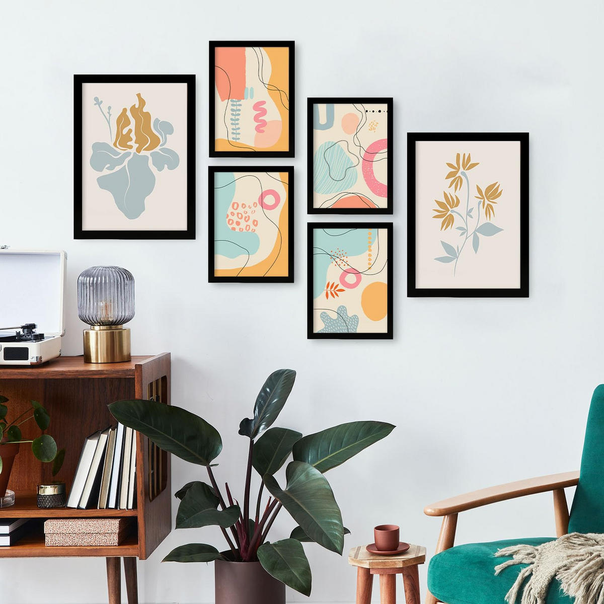 POSTER Set Mit 6 Ethikstile 2 In Blume Zusammenfassung Ästhetische Dekorative Gemälde Für Ihr Wohnzimmer Schlafzimmer Zuhause A3 & A4 Schwarzer Rahmen - Schwarz, Papier (29/3cm) - Nacnic