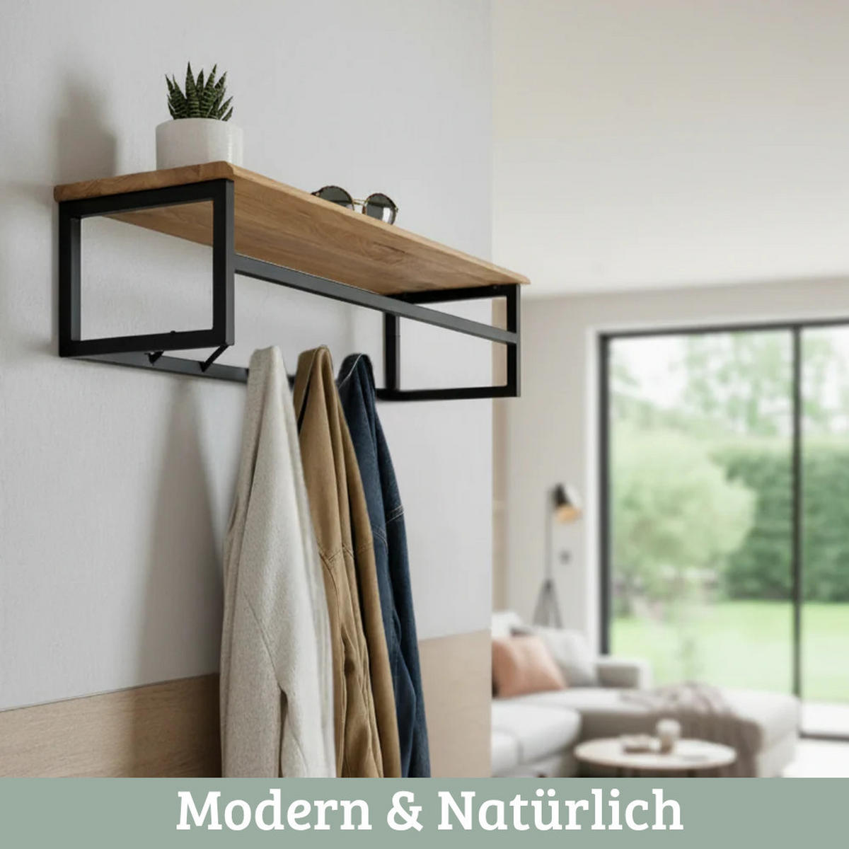 WANDGARDEROBE mit Ablage EGON Eichenholz Mit Baumkante - Braun, Holz (92/22/29.2cm) - DELUKE
